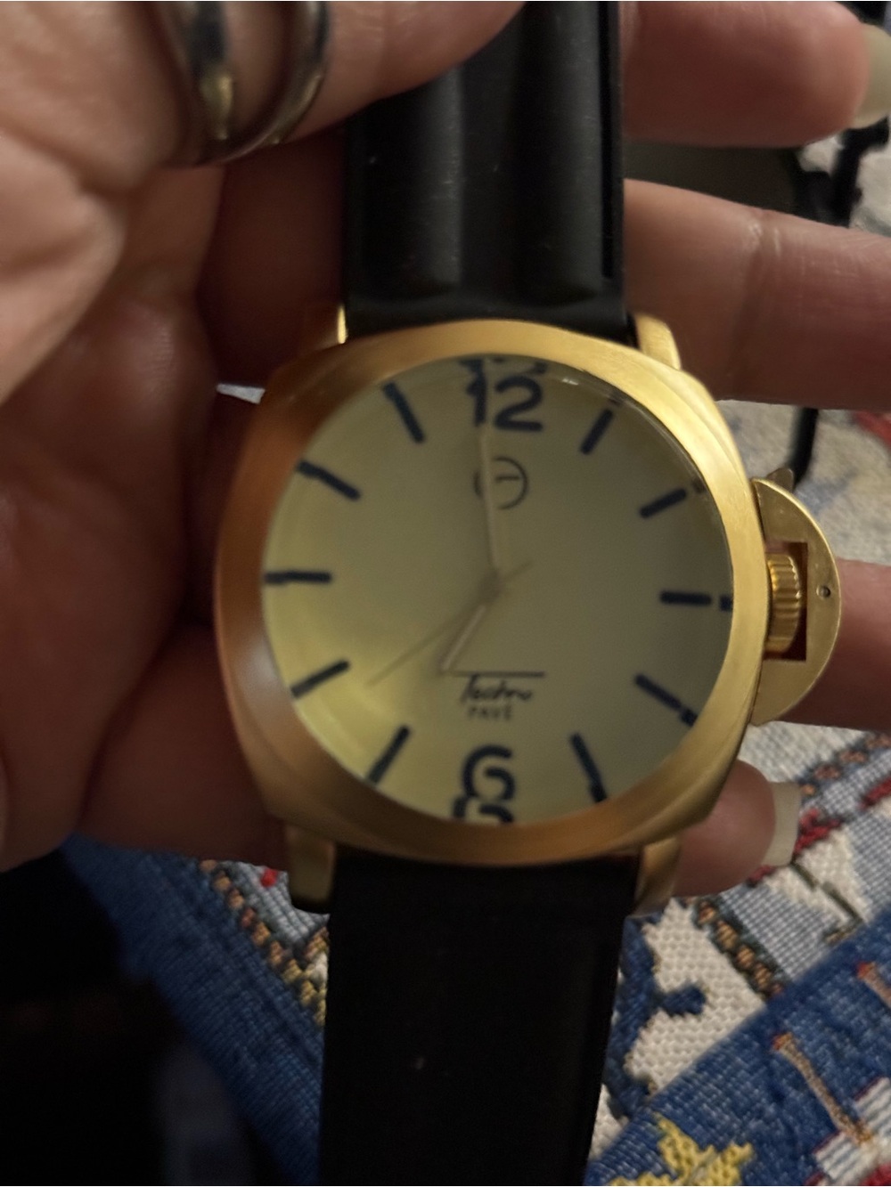 Gold-Tone Men's Watch with Black Strap - Unbranded